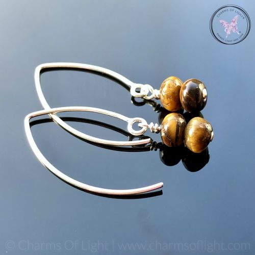 Golden Tiger Eye Rondelle Silver Angled Earrings